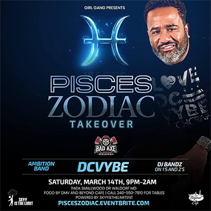 Pisces Zodiac Takeover at Bad Axe Throwing Waldorf flyer